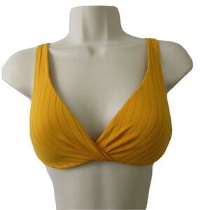 NWOT Shade & Shore Womens Lightly Lined Ribbed Twist-Front Bikini Top 32B Yellow